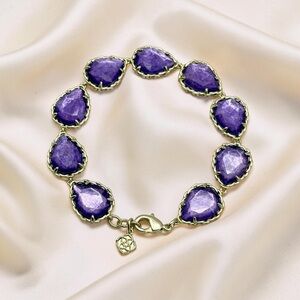 Kendra Scott Kenzie Gold Tone Purple Link Bracelet –Faceted Teardrop Stones 7.5”